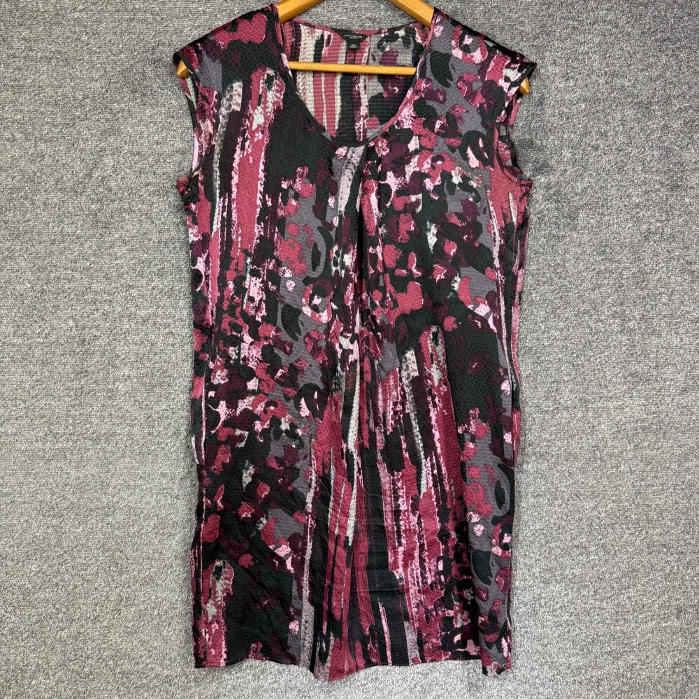 Ann Taylor Dress Womens XS Abstract V-Neck Shift‎ Burgundy Grey Pockets